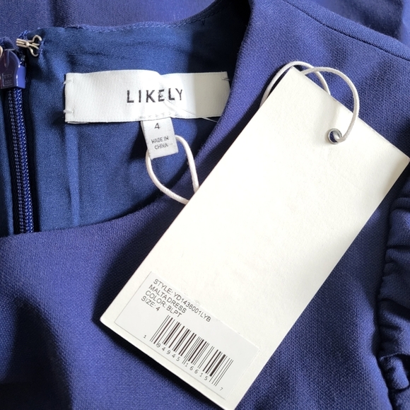 Likely Malta Short Sleeve Front Ruffle Navy Blue Mini Dress NWT Size 4 - Picture 10 of 12